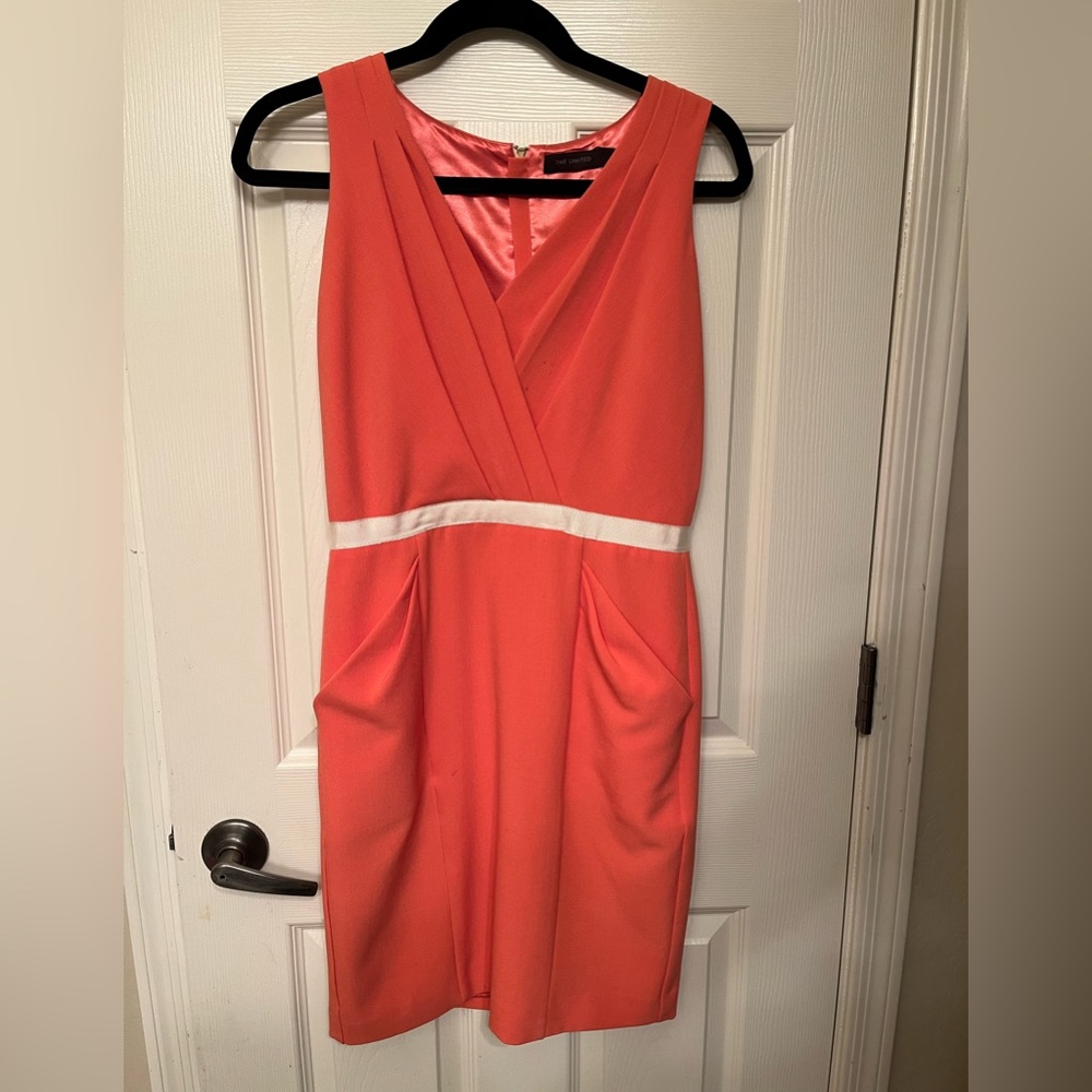 The Limited coral pink dress with cream “belt”